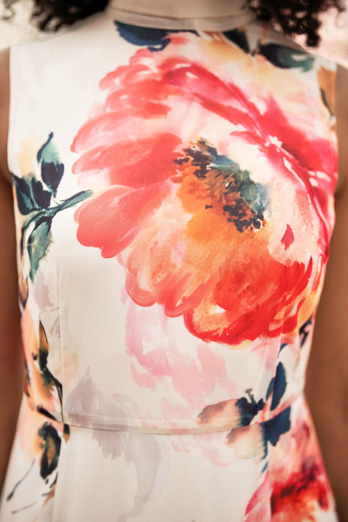 Yumi Ivory Flower Halter Neck Maxi Dress