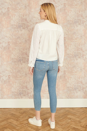 Yumi White Pleated Cotton Bib Shirt