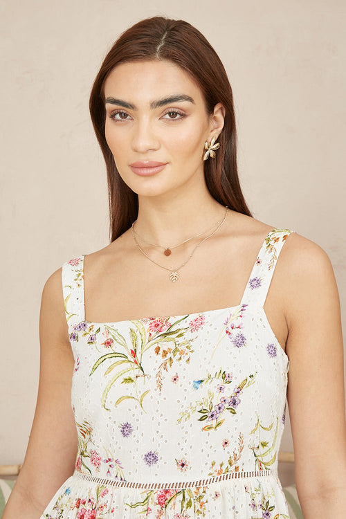 Yumi White Floral Broderie Anglaise Midi Sun Dress