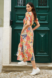 Yumi Multicolour Floral Patchwork Print Midi Shirt Dress