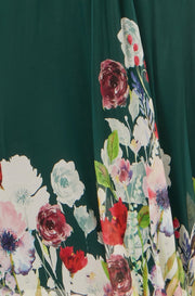 Yumi Green Mesh Wrap Midi Dress With Floral Hem Border