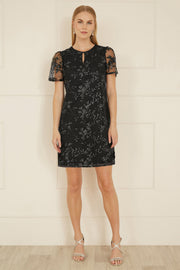 Yumi Black Sequin Embroidered Tunic Dress
