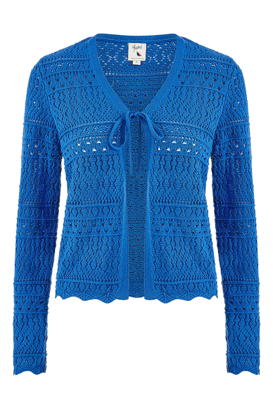 Yumi Blue Crochet Tie Front Cardigan