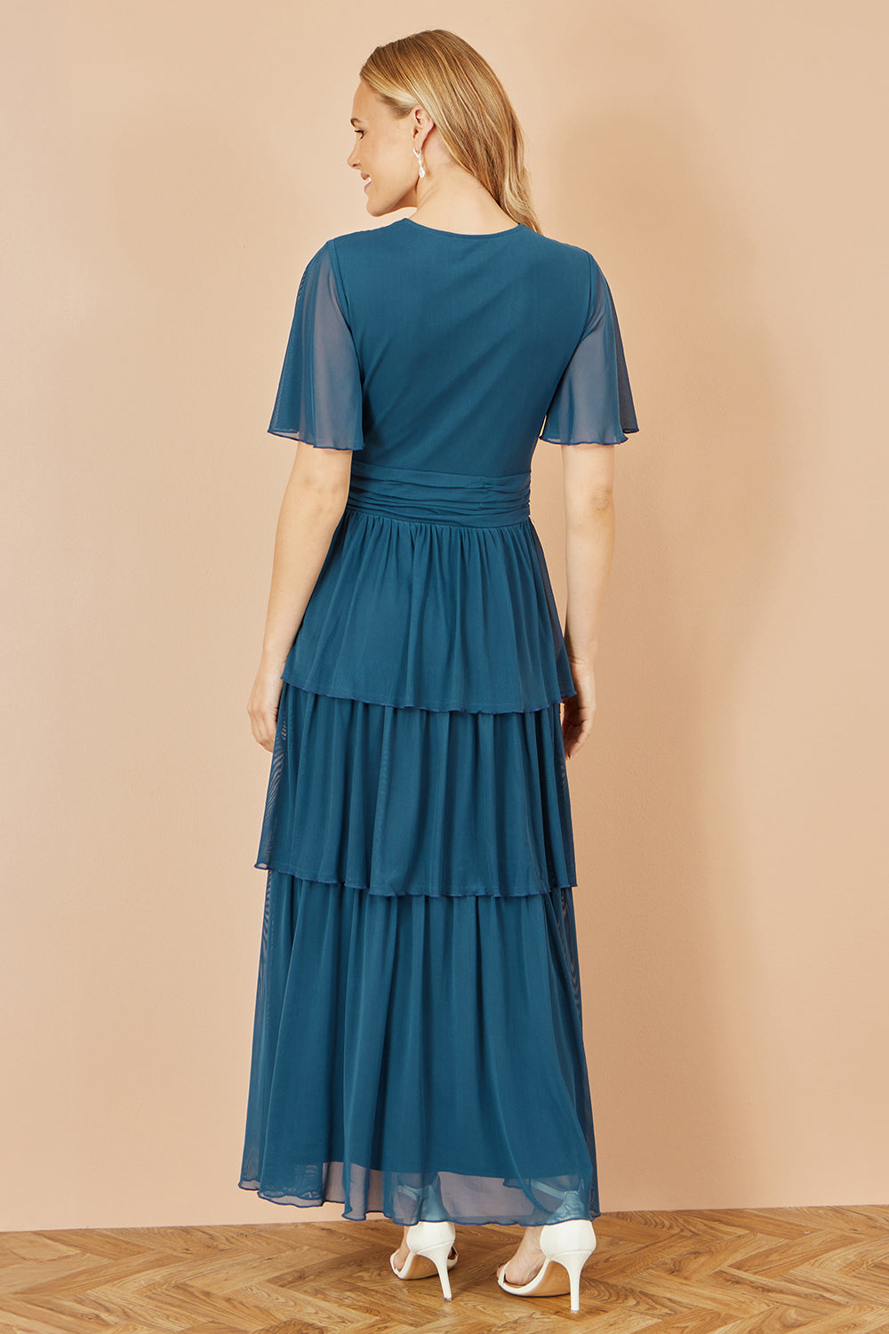 Yumi Teal Mesh Tiered Maxi Dress