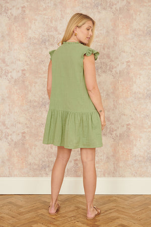 Yumi Green Double Cotton Tunic With Frill Sleeves