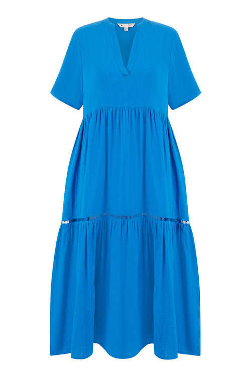 Yumi Blue Double Cotton Long Kaftan