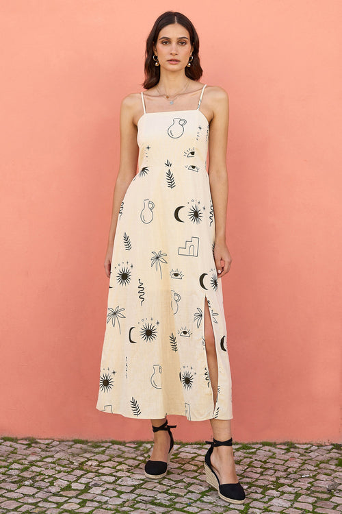 Yumi Ivory Mystic Print Midi Sundress