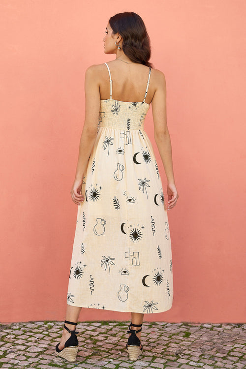 Yumi Ivory Mystic Print Midi Sundress