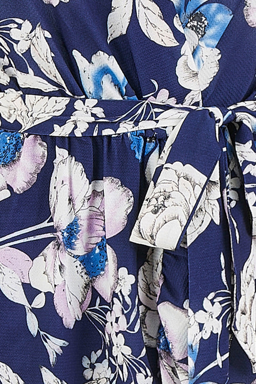 Yumi Navy Floral Midi Wrap Dress