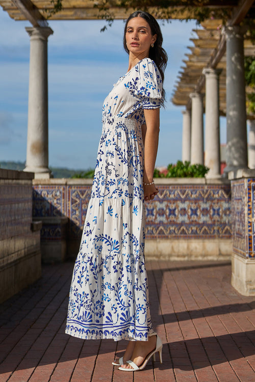 Yumi White Border Print Maxi Dress