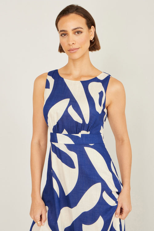 Yumi Navy Abstract Maxi Dress With Tie Back