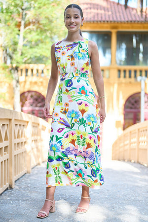 Yumi Multicolour Abstract Flower Maxi Dress With Tie Back
