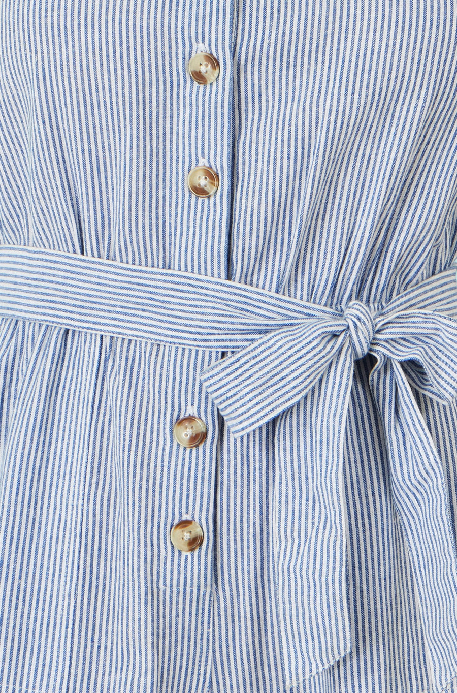 Yumi Blue Cotton Stripe Button Through Jumpsuit