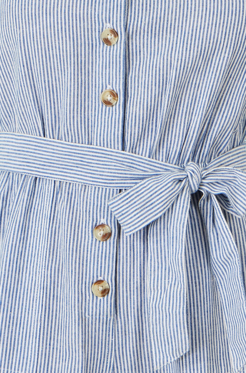 Yumi Blue Cotton Stripe Button Through Jumpsuit