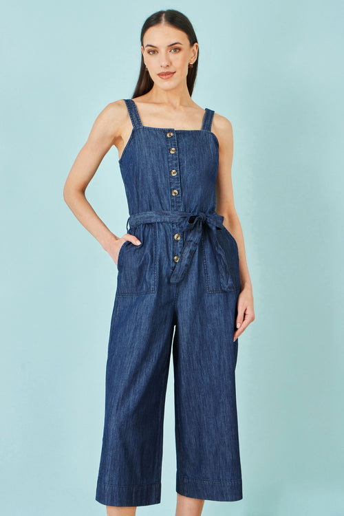 Yumi Blue Chambray Button Through Jumpsuit