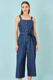 Yumi Blue Chambray Button Through Jumpsuit