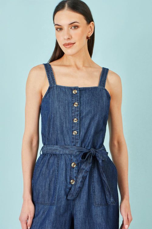 Yumi Blue Chambray Button Through Jumpsuit