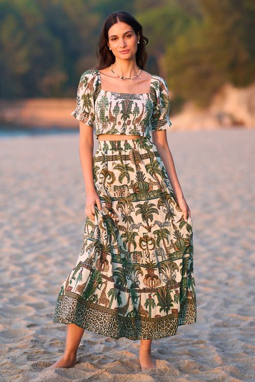 Yumi White Cotton Voile Safari Midi Skirt