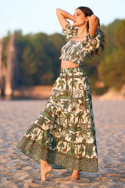 Yumi White Cotton Voile Safari Midi Skirt
