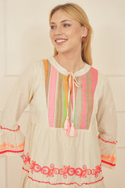 Yumi White Embroidered Cotton Tunic
