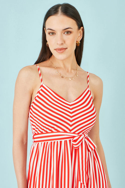 Yumi Red Stripe Midi Sun Dress