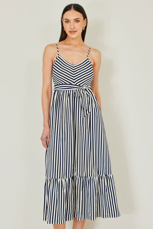 Yumi Navy Stripe Midi Sun Dress
