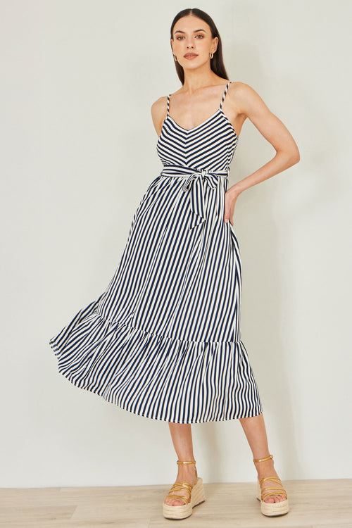 Yumi Navy Stripe Midi Sun Dress