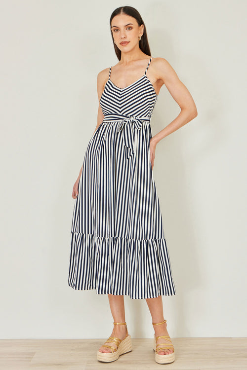 Yumi Navy Stripe Midi Sun Dress