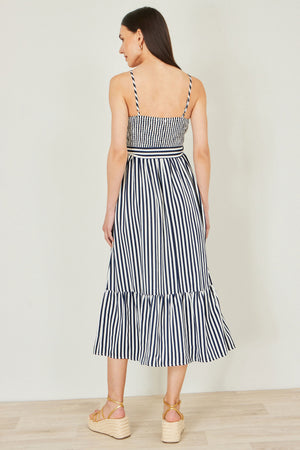 Yumi Navy Stripe Midi Sun Dress