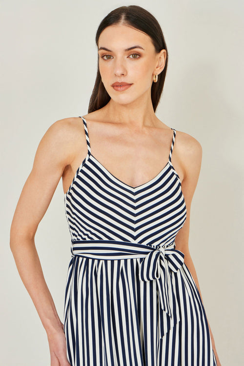 Yumi Navy Stripe Midi Sun Dress