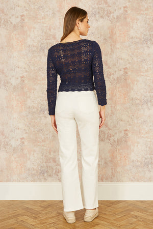 Yumi Navy Crochet Top With Front Ruching