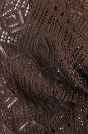 Yumi Brown Crochet Edge To Edge 3/4 Sleeve Cardigan