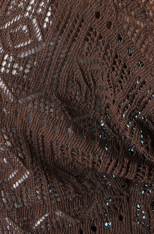 Yumi Brown Crochet Edge To Edge 3/4 Sleeve Cardigan
