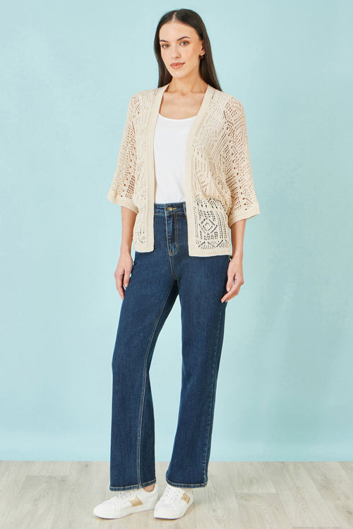 Yumi Ivory Crochet Edge To Edge 3/4 Sleeve Cardigan