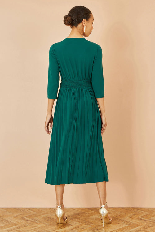 Yumi Green Jersey Knot Waist Pleated Midi Dress