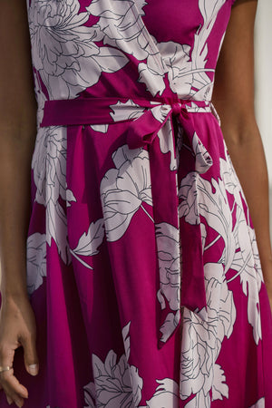 Pink Blossom Print Wrap Dress With Dipped Hem