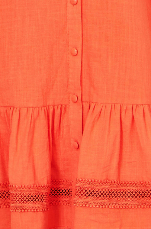 Yumi Orange Cotton Lace Trim Skater Shirt Dress