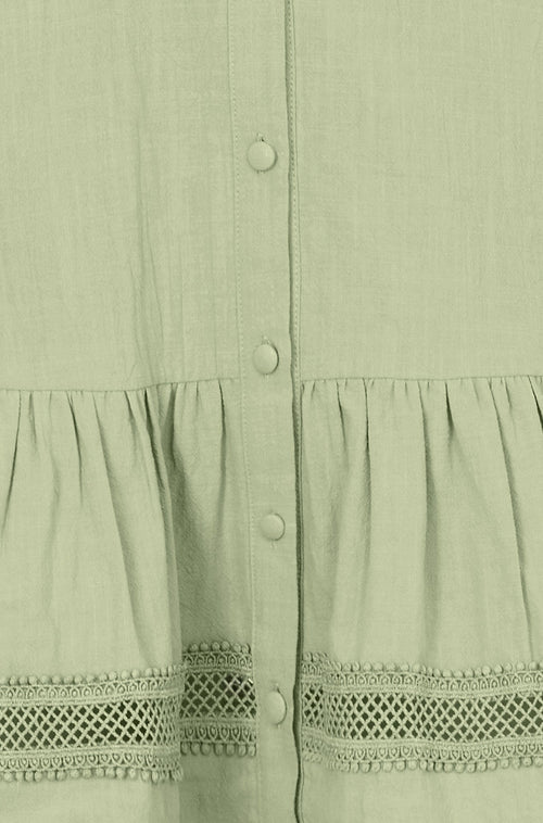 Yumi Green Cotton Lace Trim Skater Shirt Dress