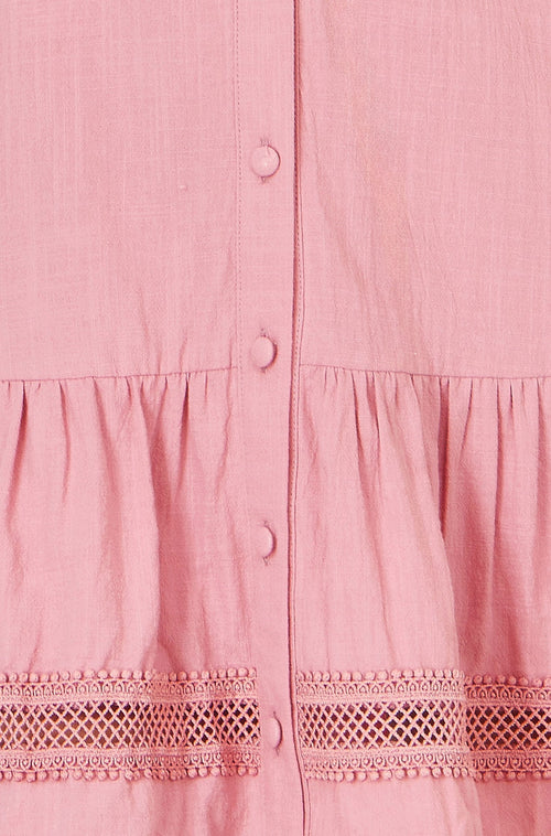 Yumi Pink Cotton Lace Trim Skater Shirt Dress