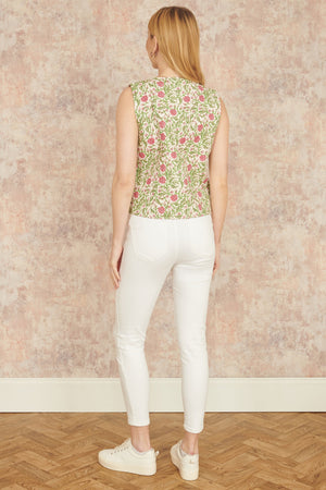 Yumi White Floral Reversible Cotton Quilted Jacket