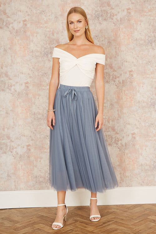 Yumi White Jersey Cotton Bardot Top With Knot Detail