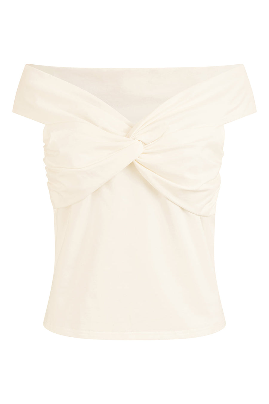 Yumi White Jersey Cotton Bardot Top With Knot Detail