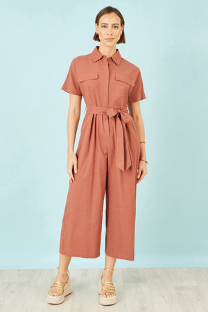 Yumi Brown Utility Relaxed Jumpsuit