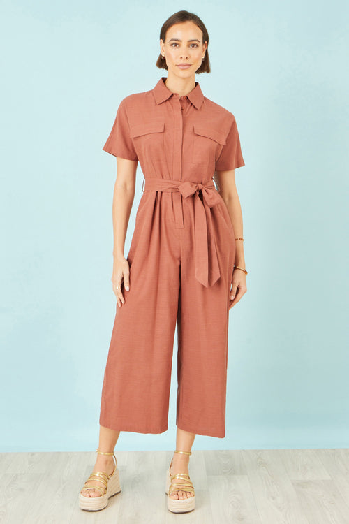 Yumi Brown Utility Relaxed Jumpsuit