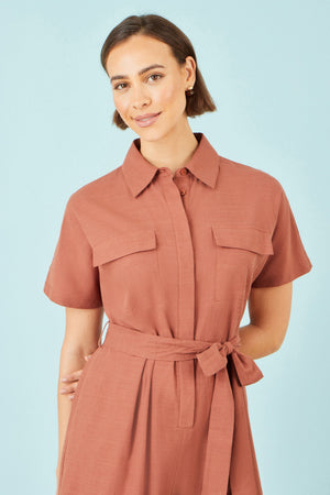Yumi Brown Utility Relaxed Jumpsuit