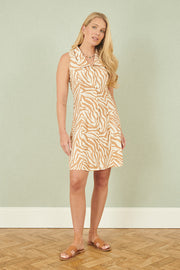 Yumi Brown Zebra Print Collar Sleeveless Shirt Mini Dress