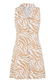 Yumi Brown Zebra Print Collar Sleeveless Shirt Mini Dress