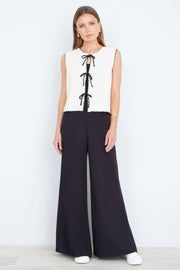 Yumi Ivory Knitted Waistcoat With Bow Trims