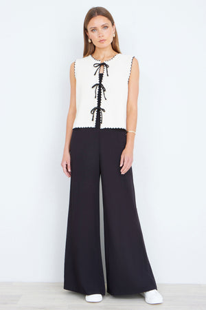 Yumi Ivory Knitted Waistcoat With Bow Trims