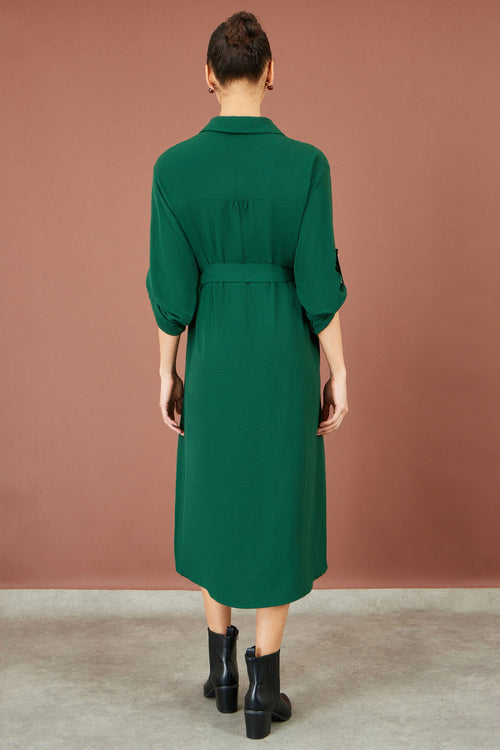 Yumi Green Stretch Midi Shirt Dress